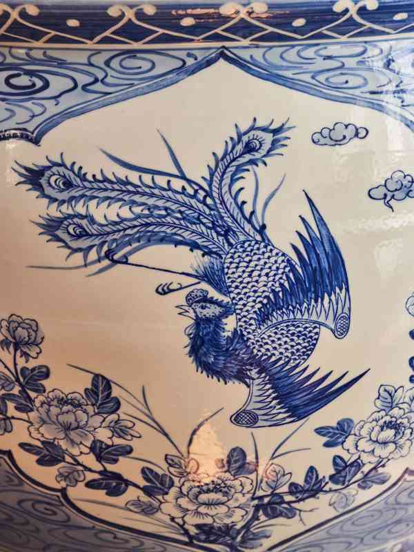 Čínský ručně malovaný porcelánový květináč – kobaltová modř - foto 8