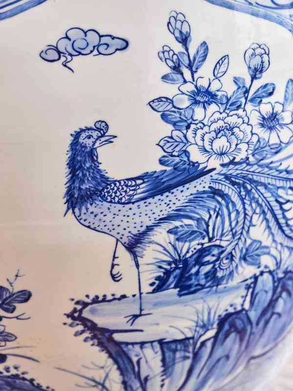 Čínský ručně malovaný porcelánový květináč – kobaltová modř - foto 5