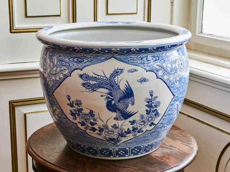 Čínský ručně malovaný porcelánový květináč – kobaltová modř - foto 7