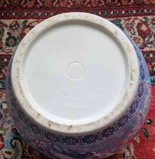 Čínský ručně malovaný porcelánový květináč – kobaltová modř - foto 11