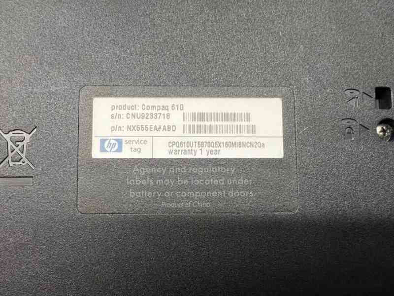 Predám notebook HP 15,6"Compaq 610 na diely alebo opravu - foto 7