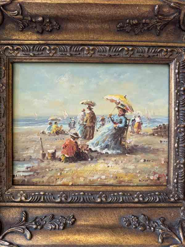 Piknik u moře - obraz ve zlatém zdobeném rámu - foto 2
