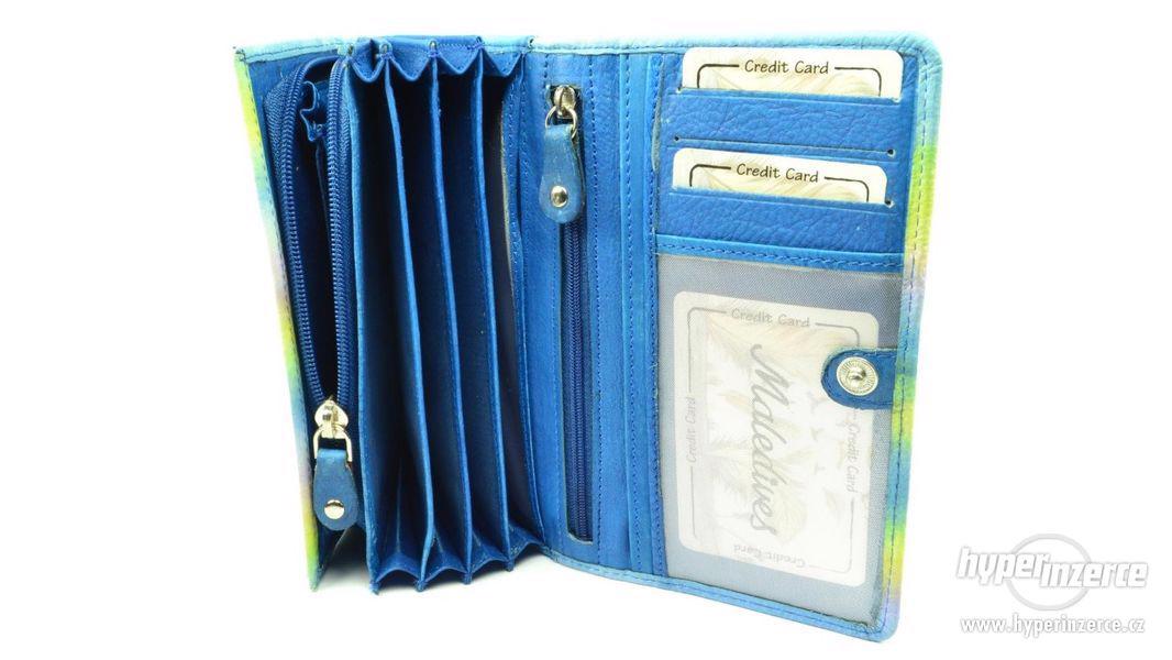 Modrá velká dámská kožená peněženka - foto 5