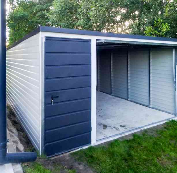 Plechová garáž 4m x 5m, spád dozadu - vrata - dveře - TS488 - foto 2