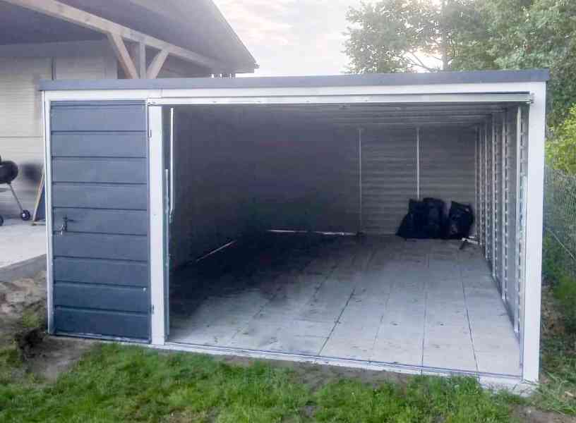 Plechová garáž 4m x 5m, spád dozadu - vrata - dveře - TS488 - foto 3