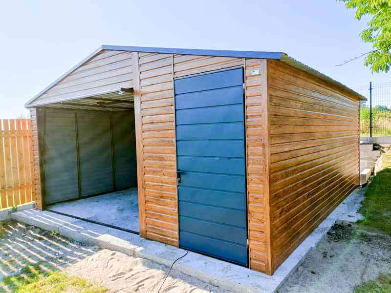 Plechová garáž 5m x 5m, sedlová střecha výklopná vrata TS234 - foto 3