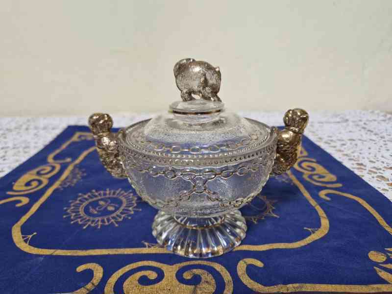 Krásná secesní zlacená Dóza Cukřenka Psi a Kočka - foto 4