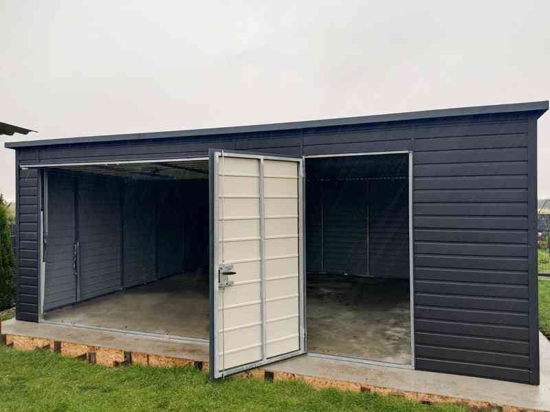 Plechova garáž 7x6m -  výklopná vrata -  dveře - okno TS876 - foto 3