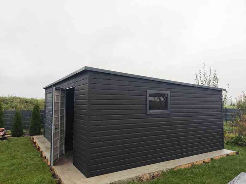 Plechova garáž 7x6m -  výklopná vrata -  dveře - okno TS876 - foto 4