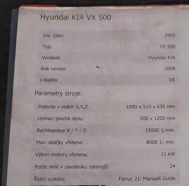 Použité obráběcí centrum HYUNDAI-KIA VX 500, r. v. 2007 - foto 10
