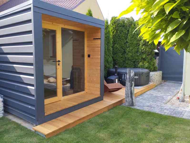 Zateplená skeletová zahradní sauna s terasou + vana ABACHI - foto 3