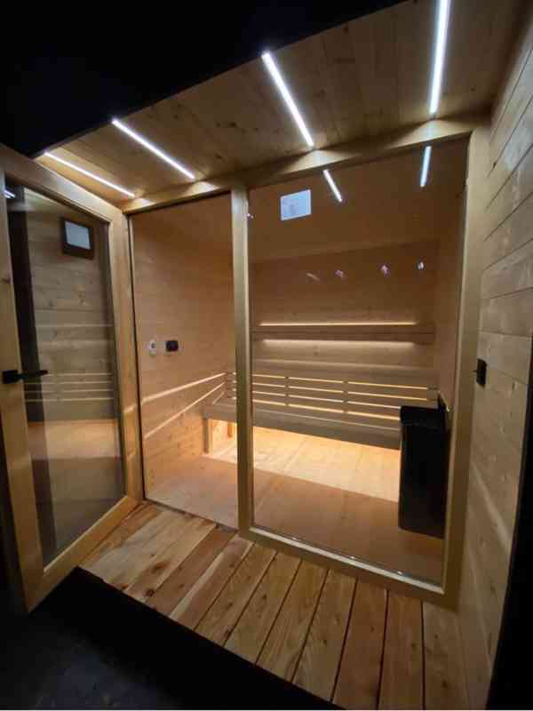 Zateplená skeletová zahradní sauna s terasou + vana ABACHI - foto 6