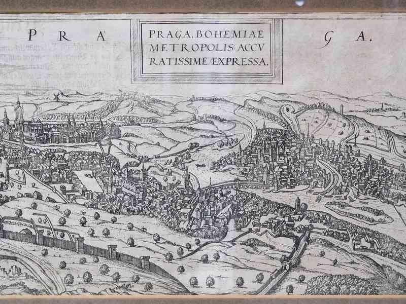 Krásná stará rytina Praha F. Hogenberg rámováno zaskleno - foto 5