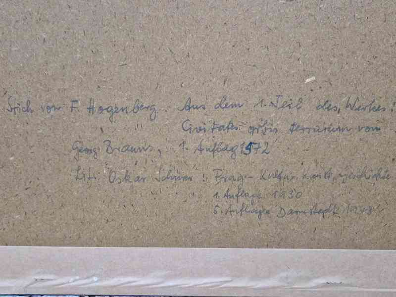 Krásná stará rytina Praha F. Hogenberg rámováno zaskleno - foto 8