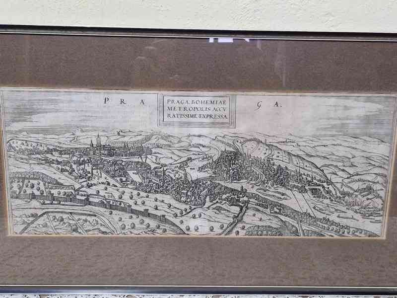 Krásná stará rytina Praha F. Hogenberg rámováno zaskleno - foto 3