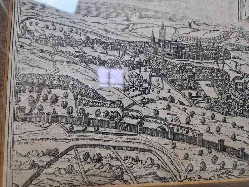 Krásná stará rytina Praha F. Hogenberg rámováno zaskleno - foto 6