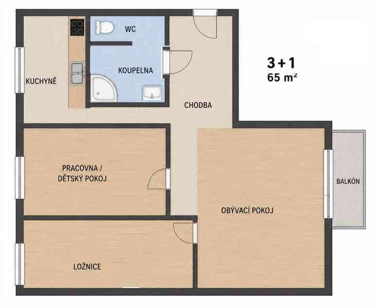 3+1, 65 m², Chomutov centrum, balkon, bez provize - foto 5