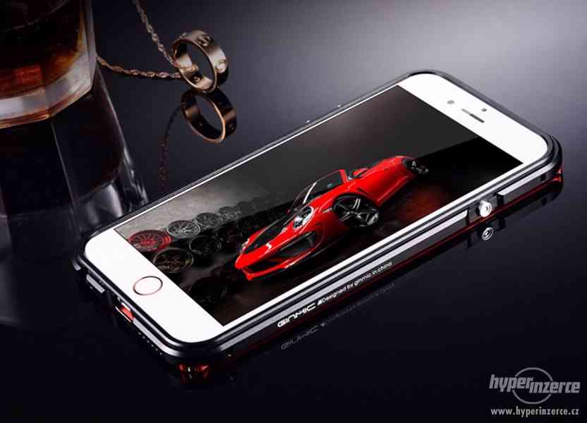 iPhone 7/7+,8/8+ aluminium bumper+zadní sklo černý s červeno - foto 1