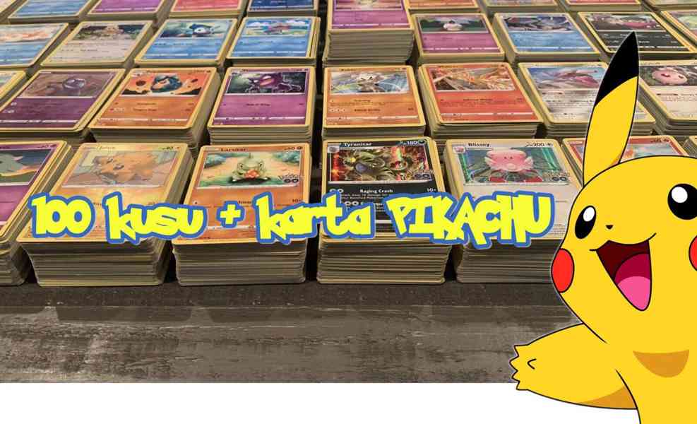 Pokémon kartičky balíček 100 kusů + pikachu