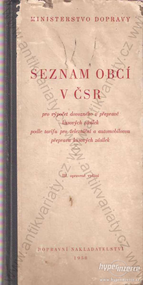 Seznam obcí v ČSR Dopravní nakladatelství 1958 - foto 1