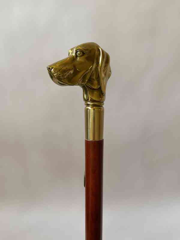 Lovecký pes - vycházková hůl s mosaznou hlavou - foto 3