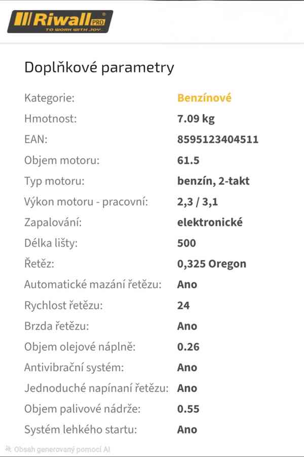 Motorová pila Riwall RPCS 6250 - foto 3