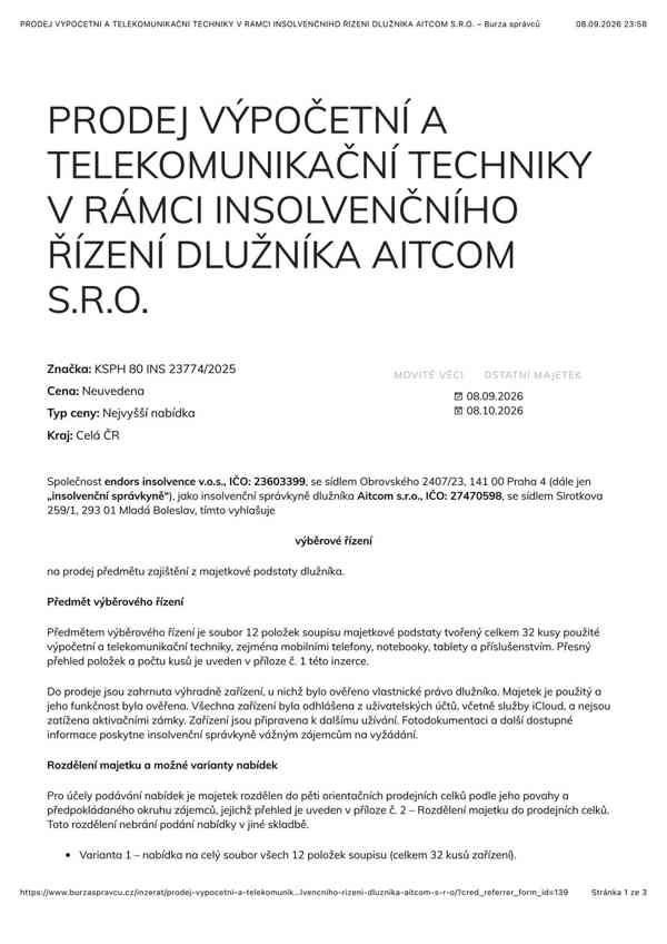 PRODEJ VÝPOČETNÍ A TELEKOMUNIKAČNÍ TECHNIKY V RÁMCI INSOLVEN - foto 3