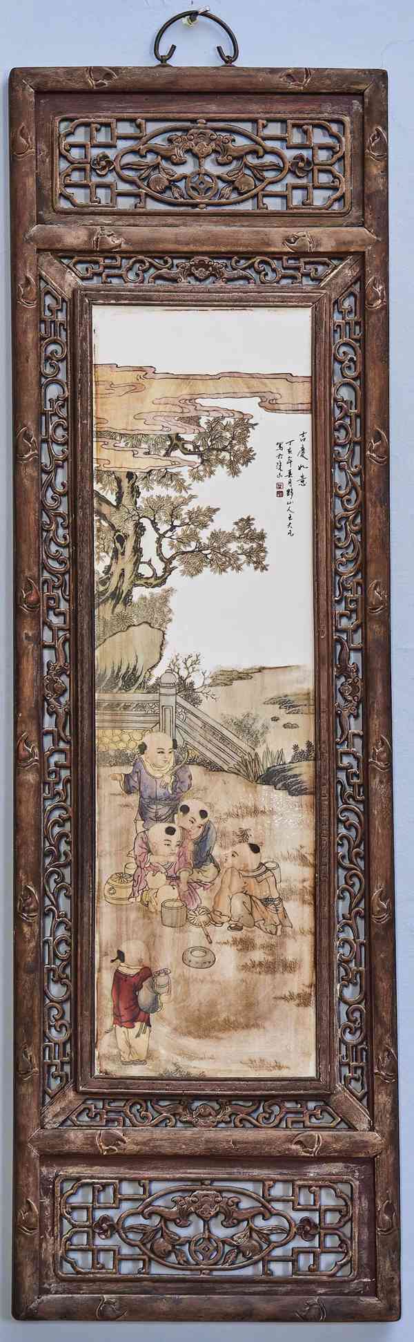 Čínský porcelánový panel s malbou dětí - foto 2
