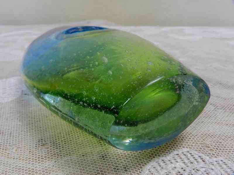 Zajímavá stará autorská modro zelená Váza Hutní Sklo  - foto 6
