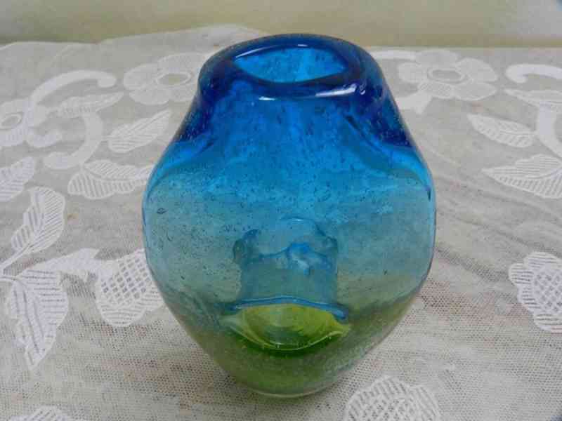Zajímavá stará autorská modro zelená Váza Hutní Sklo  - foto 2