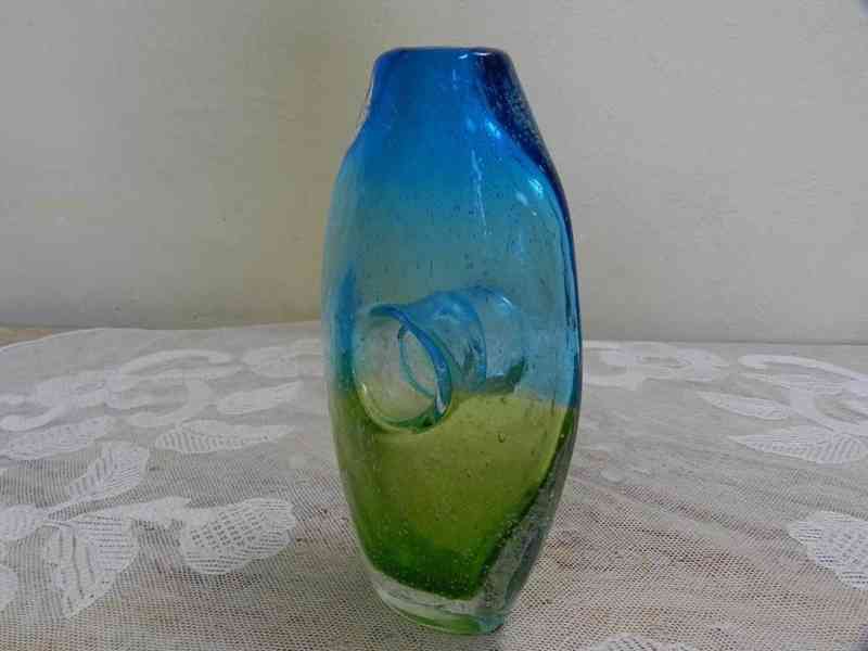 Zajímavá stará autorská modro zelená Váza Hutní Sklo  - foto 3