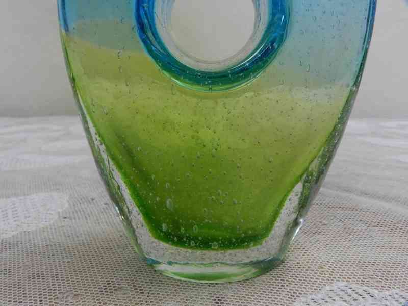 Zajímavá stará autorská modro zelená Váza Hutní Sklo  - foto 5