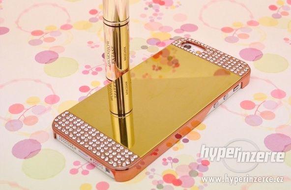 kryt iPhone 5 5s zrcadlový s kamínky zlatý X14, stříbrný - foto 2