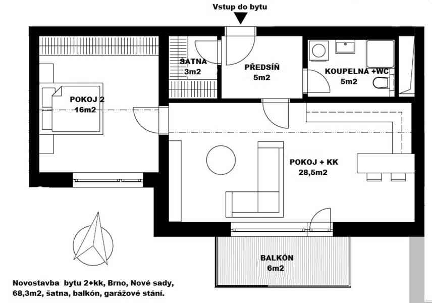 Pronájem bytu 2+kk, Brno, Nové sady, 68m2,  parkovací místo - foto 15