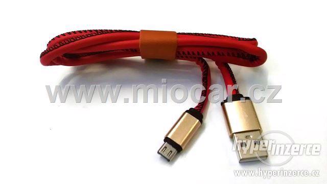 Datový kabel USB / micro USB, 1m, kůže, červený - foto 1