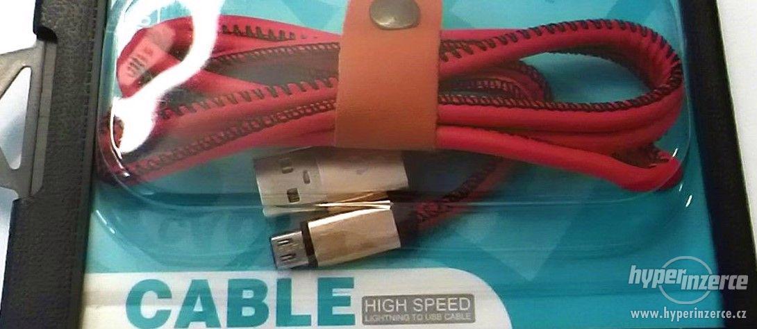 Datový kabel USB / micro USB, 1m, kůže, červený - foto 2