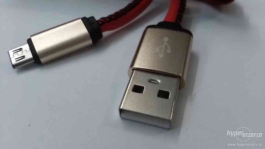 Datový kabel USB / micro USB, 1m, kůže, červený - foto 4