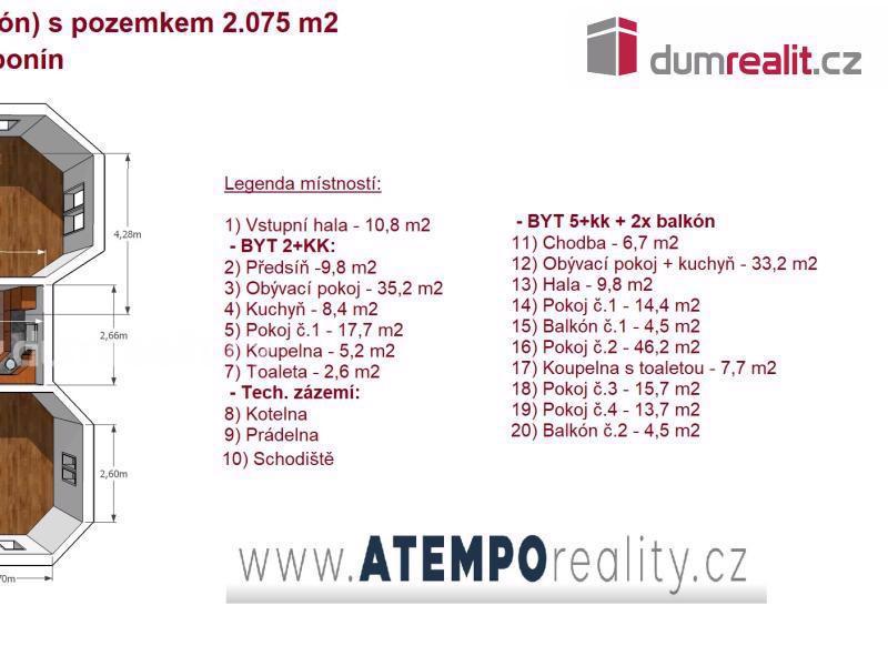 Prodej, dvougenerační rodinný dům (2+kk, 5+kk + 2x balkón) s pozemkem 2.075 m2, Dolní Třebonín - foto 4