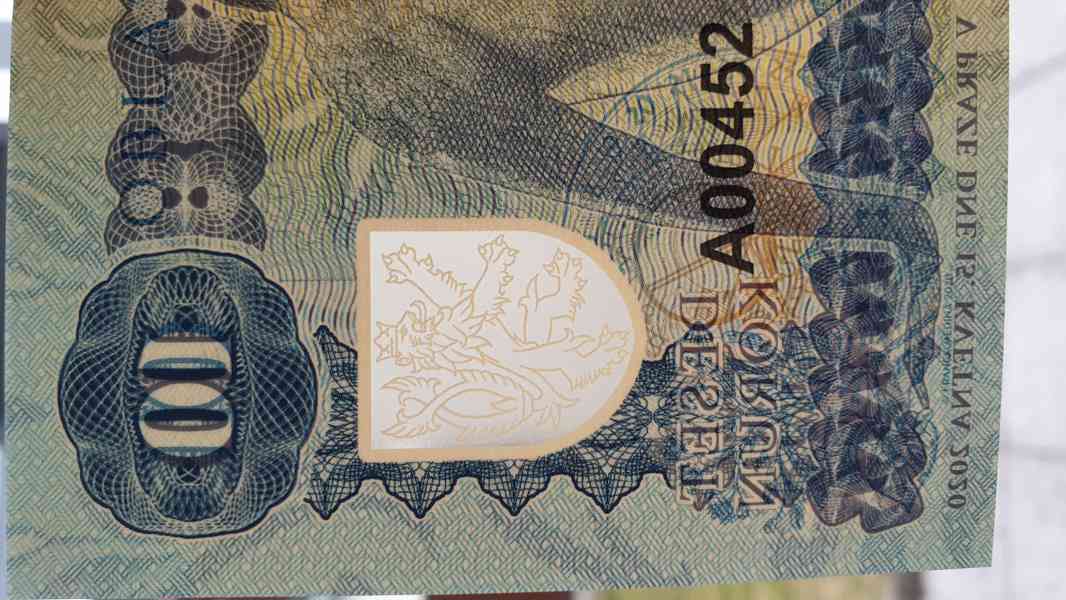 Bankovka 10 korun OBLAST ČECHY PRAHA, číslo A00452, UNC - foto 3