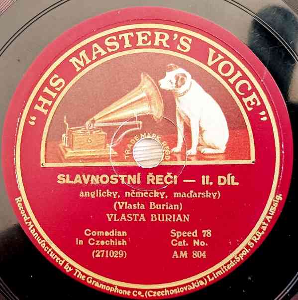 Vlasta Burian - šelaková gramofonová deska z roku 1928  - foto 4