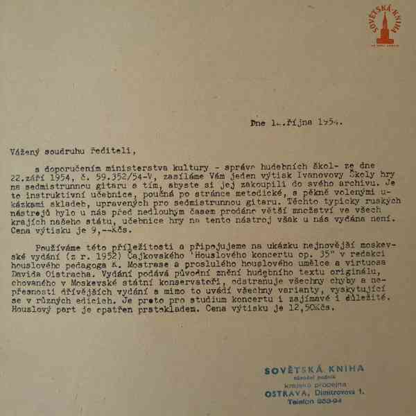 Sovětská kniha, prodejna Ostrava - nabídkový dopis 1954  - foto 2