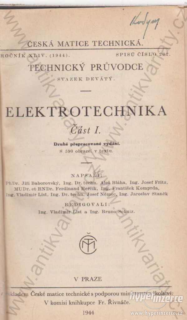 Elektrotechnika I. Jiří Baborovský 1944 - foto 1