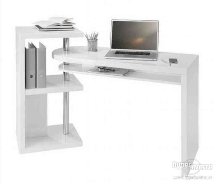 Multifunkční psací stůl v atraktivní lesklé bílé barvě - foto 1