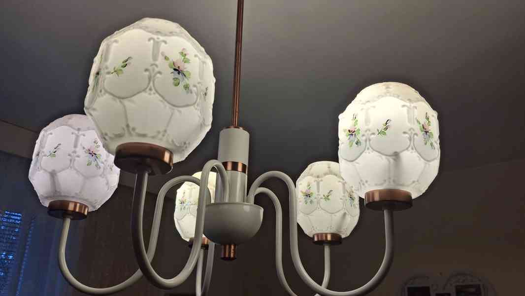 retro 5 ramenný lustr DRUKOV-bílá-mosaz - foto 7