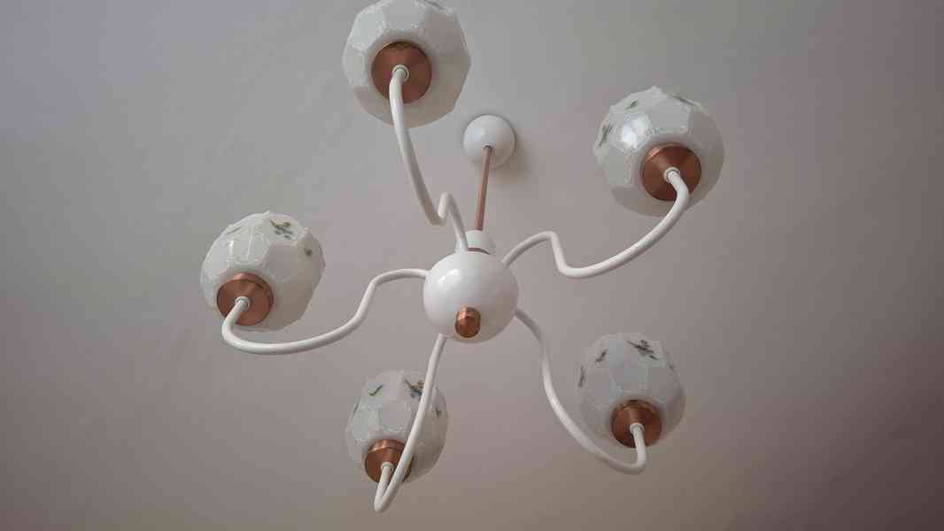 retro 5 ramenný lustr DRUKOV-bílá-mosaz - foto 2