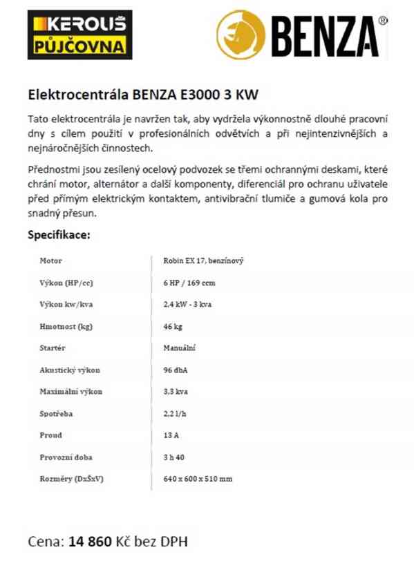 Elektrocentrála BENZA E3000 3 KW - foto 2