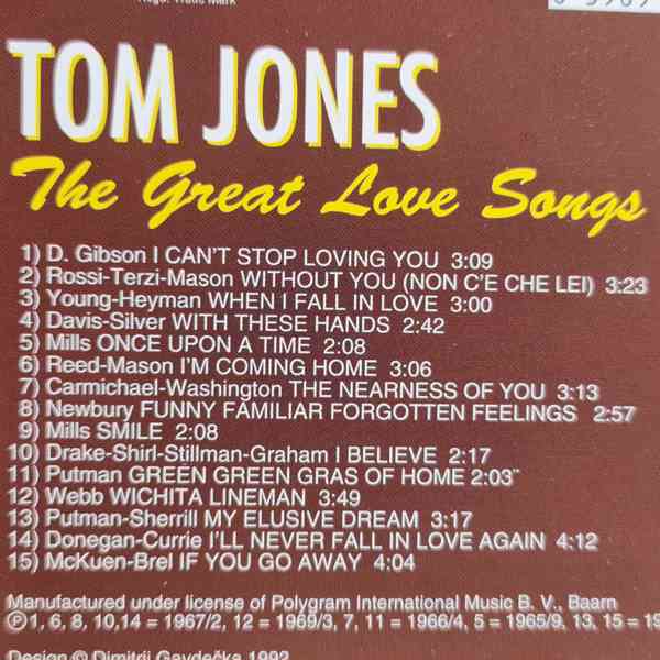 CD - TOM JONES / The Great Love Songs - foto 2