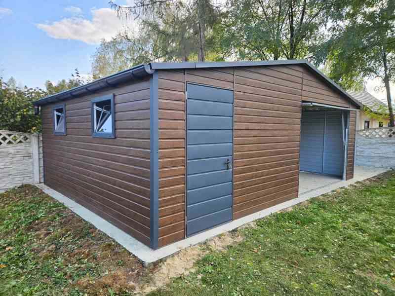 Plechova garáž 7x5m - výklopná vrata - dveře - 2x okno TS875 - foto 4