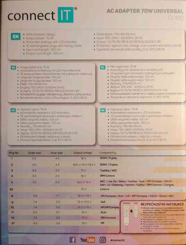 Univerzální AC adaptér 70W ITconnect nepoužitý  - foto 4