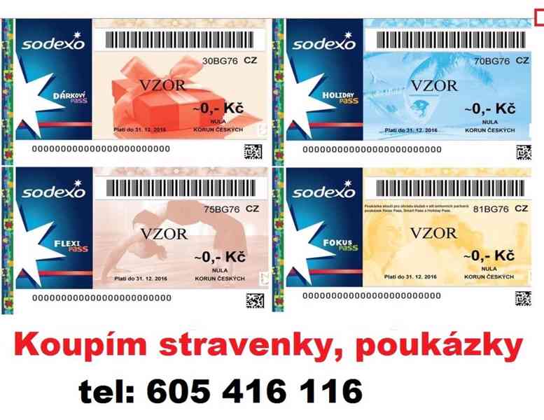 Koupím poukázky Edenred, SODEXO, UP a další - foto 2